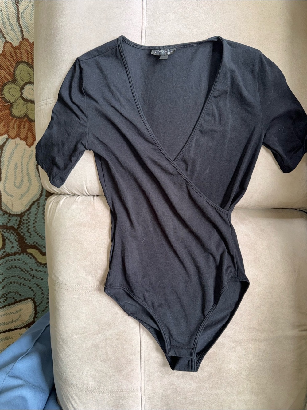 Topshop Black Wrap-Front Bodysuit with V-Neck